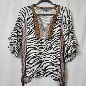 Democracy S Boho Tunic Gypsy Animal Print Bell Sleeve Rayon Bedazzled Festival‎
